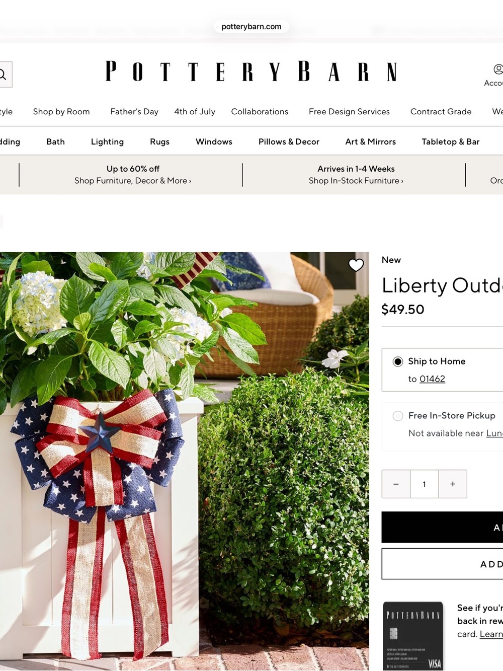 Pottery Barn Red, White & Blue Liberty Outdoor Bow - Picture 2 of 5